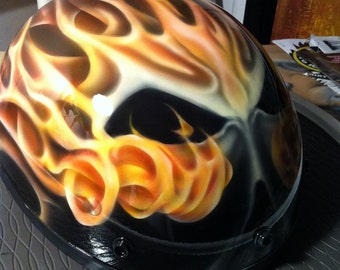 airbrushed flames on motorcycle helmet