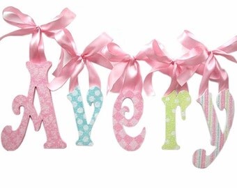 GLITTER and SPARKLE custom hand painted wooden wall letters hanging baby nursery wall letters