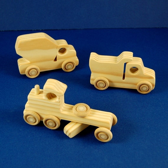 Construction Birthday Party Favors - Package of 9 Wood Toy Construction Trucks - Great for Toddler and Childrens Birthdays