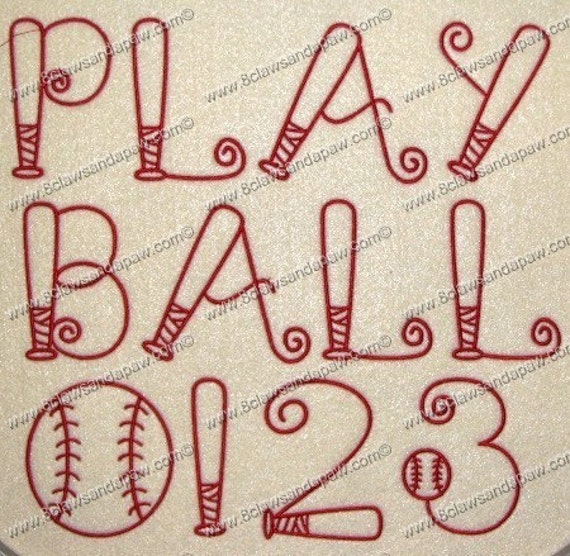 Play Ball Font 3 Sizes Alphabet Embroidery Design by 8clawsandapaw