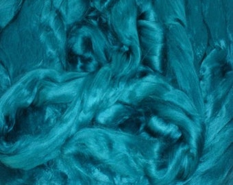 Dyed Bamboo/Turquoise/ Needle Felting/ Add In Fiber/ Spinning/ How to Spin Yarn/ Rovings/ Blue Green/ Malachite/ 1 oz/ Bamboo/ Alba Ranch/