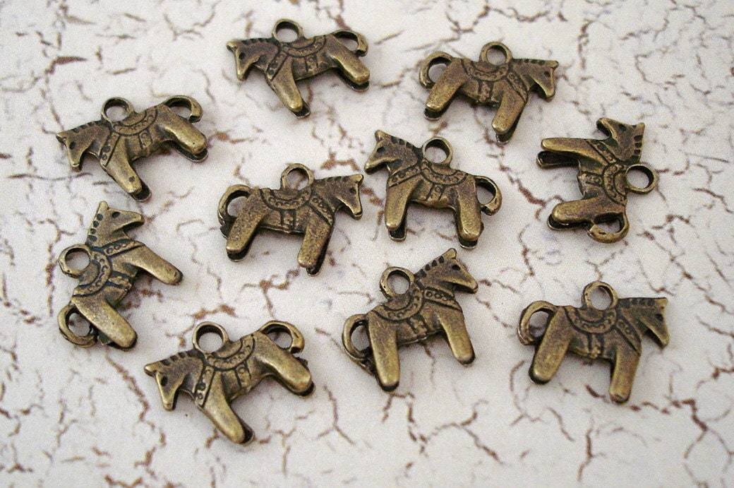 Dala Horse Charms Bronze Antiqued 10 Tiny by ZenbuTradingCo