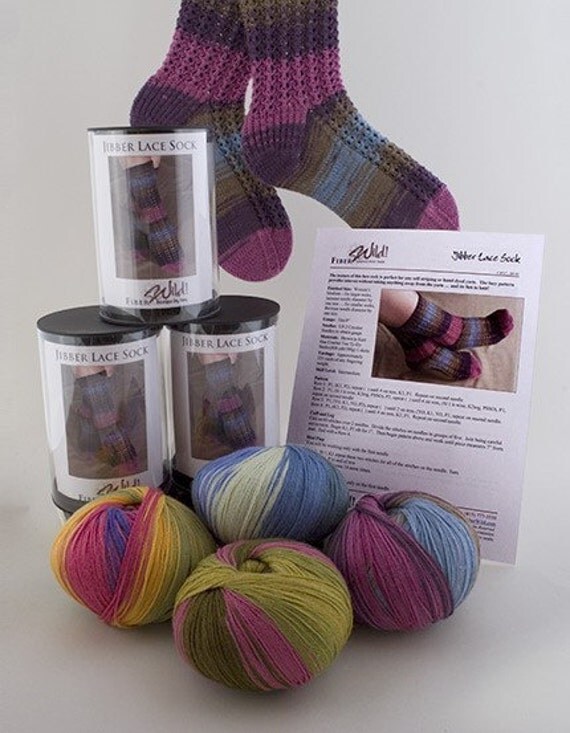 Jibber Lace Sock Knitting Kit by FiberWild on Etsy