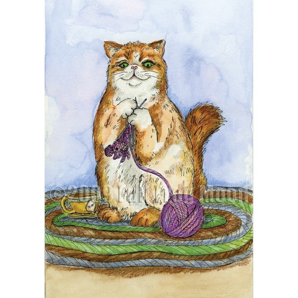 Knitting Cat Print