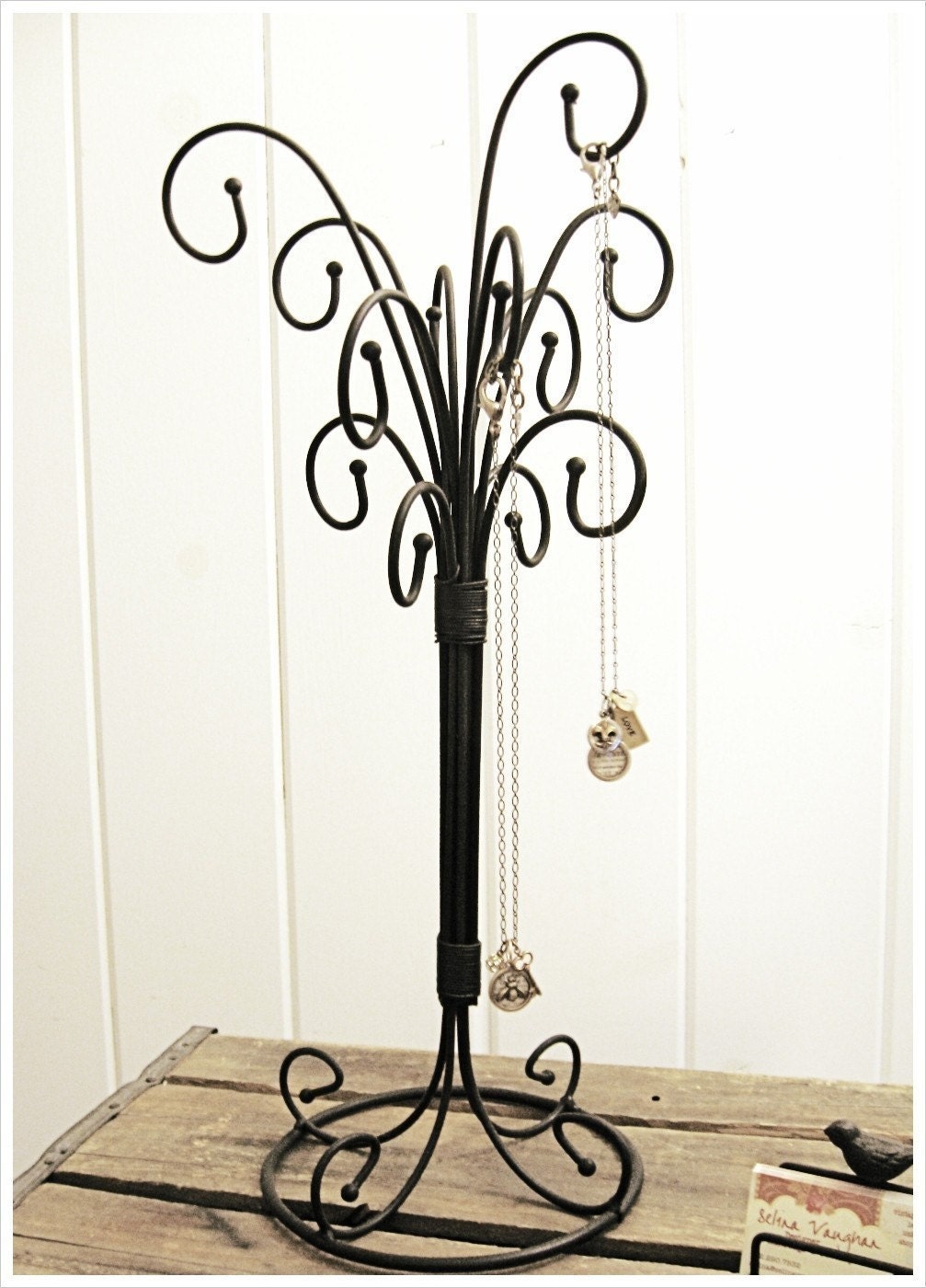 Selma Curly Wrought Iron necklace jewelry tree stand rust