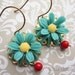CLEARANCE Sophie - Turquoise Daisy Earrings with Vintage Glass Bead