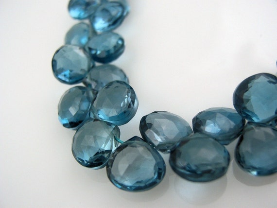 London Blue Topaz Gemstone Faceted Heart Briolettes by LuxBeads