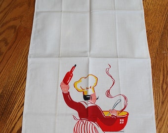 Vintage FRENCH Chef Kitchen Towel TREASURY ITEM Wine,Women Sauce