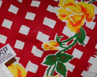 Vintage Kitchen Towel-Yellow Roses and Red Checks TREASURY SELECTION