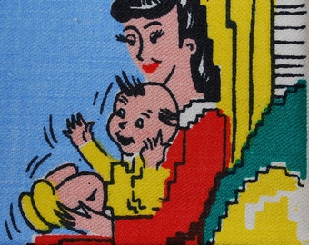 Family Night Vintage Kitchen Towel circa 1960s TREASURY PICK