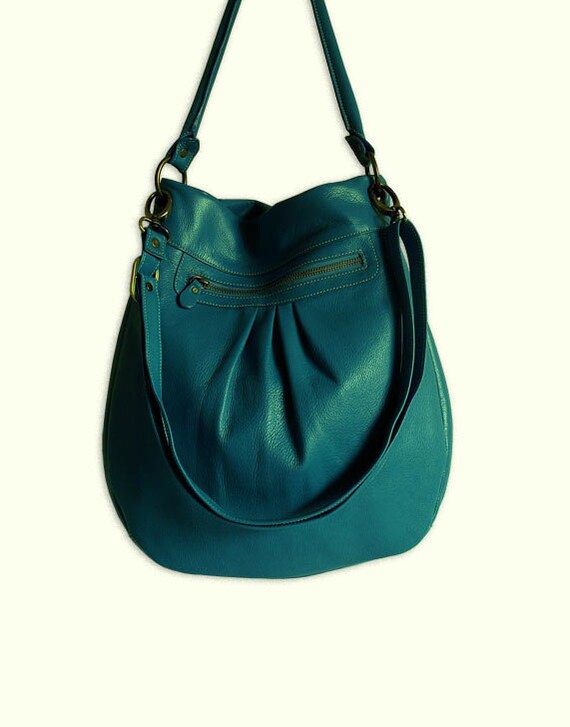 Items similar to Turquoise pebble leather bag / shoulder bag / slouchy ...