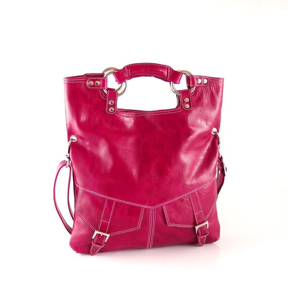 Items similar to Pink leather handbag / shoulder bag / purse / tote ...