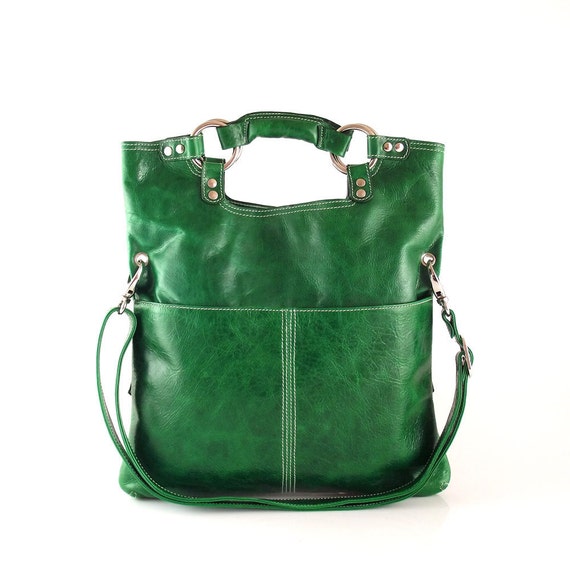 SALE Bright emerald green leather handbag leather shoulder