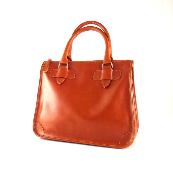 Items similar to Orange leather handbag / shoulder bag / purse / Rabbit ...