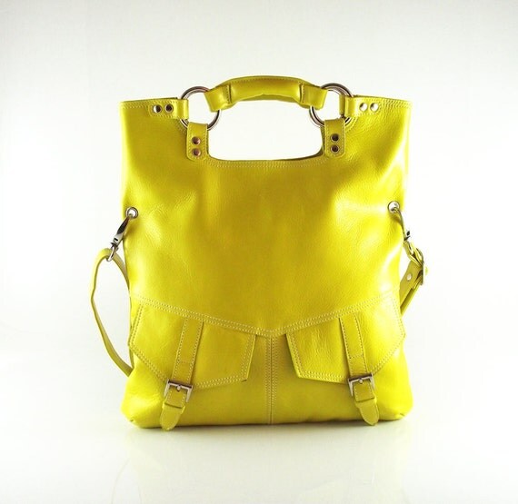 large yellow leather handbag