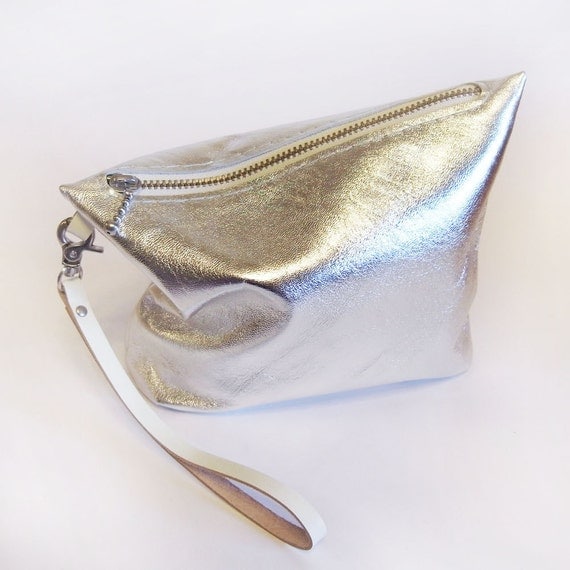 Silver leather pouch small by BeeChen on Etsy