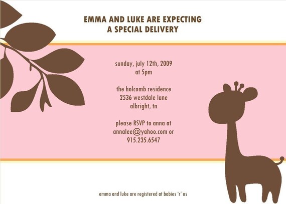 Adorable Baby Giraffe Custom Shower Invitation Il_570xn