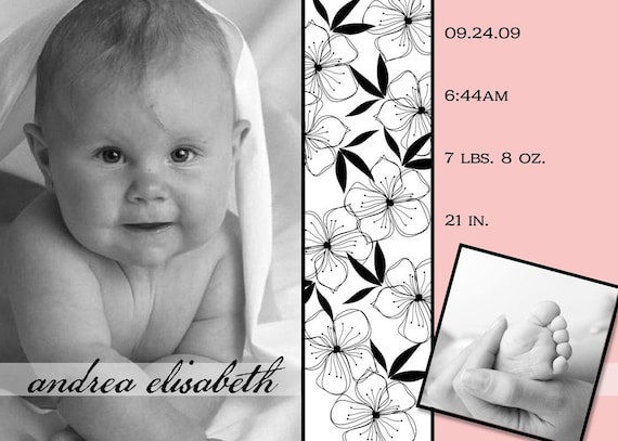 FALLING FLOWERS...Printable Custom Photo Baby Girl Birth Announcement...by KM Thomas Designs Il_570xn