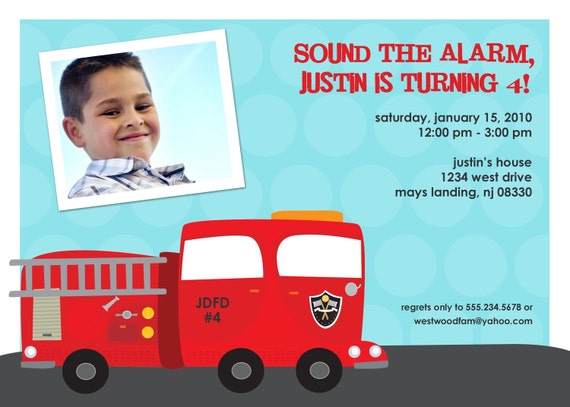 Fire Truck - Custom Birthday Photo Invitation Il_570xn