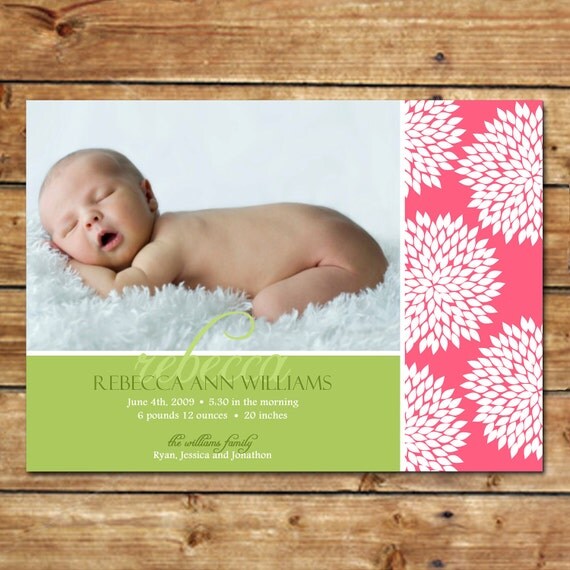 GARDEN DELIGHT...Baby Girl Birth Announcement...Custom Printable Photo Design...by KM Thomas Designs Il_570xn