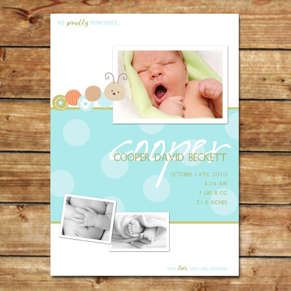 BUGABOO...Custom Photo Baby Boy Announcement...by KM Thomas Designs Il_570xn
