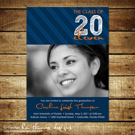 Photo Graduation Announcement - Graduation Party Invitation - College Graduation - High School Graduation - Senior Year - Navy and Orange Il_570xn