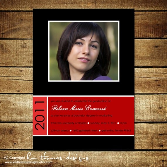 Photo Graduation Announcement : Custom Photo Graduation Invitation - College Graduation - High School - Commencement Ceremony - Red Black Il_570xn