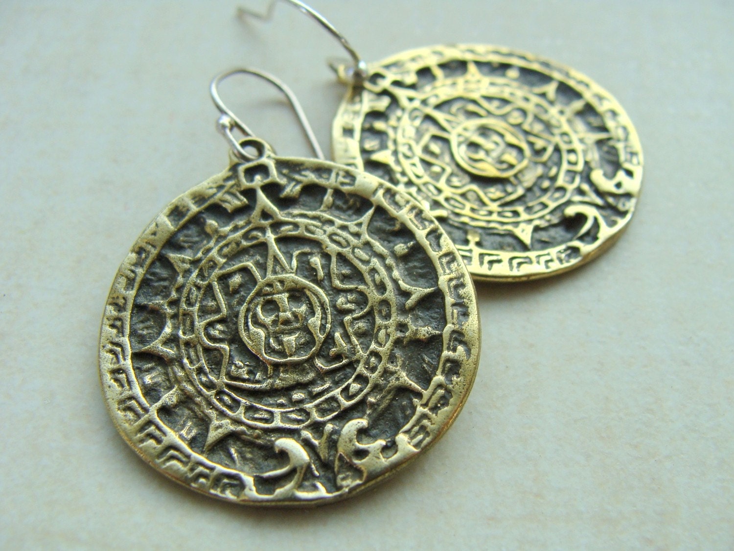 Mayan Calendar Earrings Mayan jewelry disk of Sun by Olympias