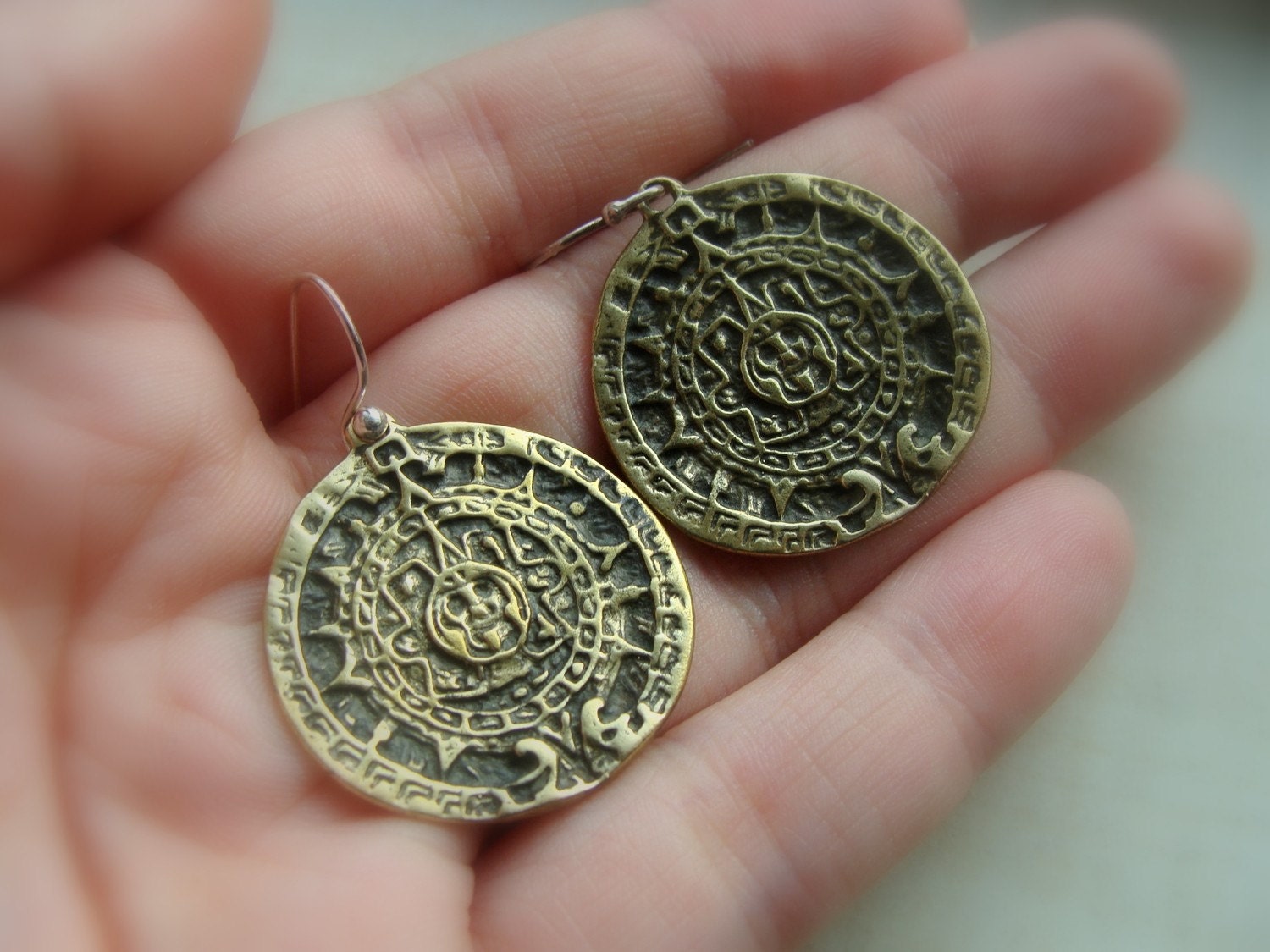 Mayan Calendar Earrings Mayan jewelry disk of Sun by Olympias