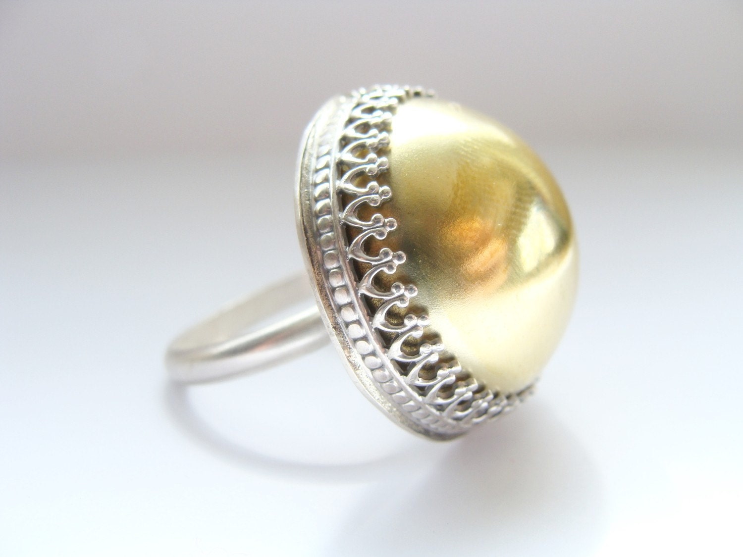 High Dome ring Sterling silver and brass cabochon