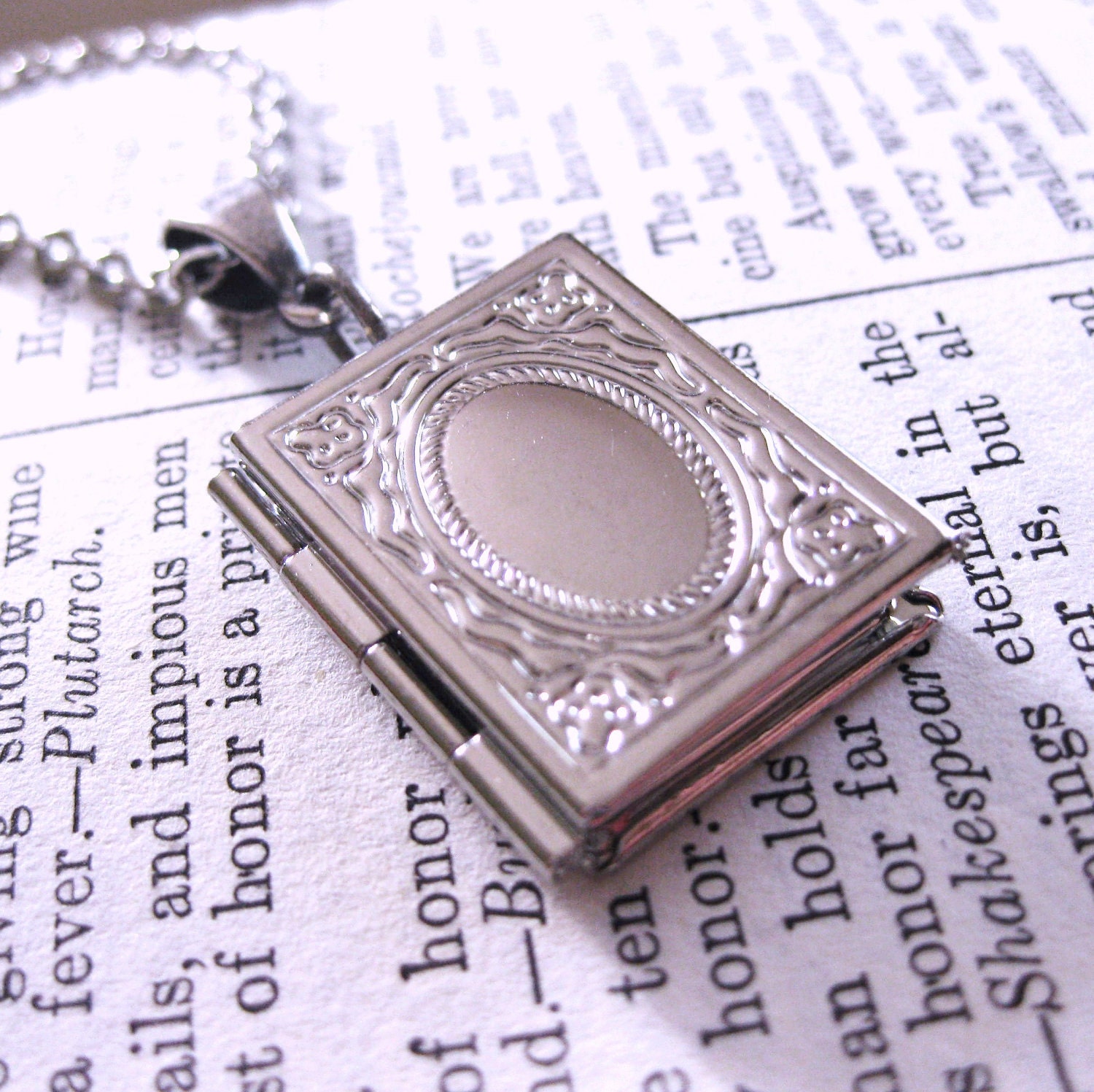 Silver Book Locket Necklace locket photo locket by TheQueensDowry