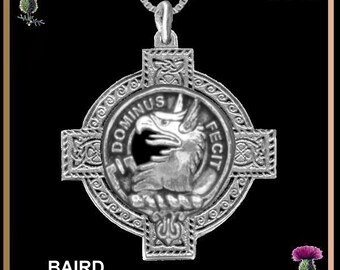 Baird Clan Crest Celtic Cross Pendant, Scottish Jewelry