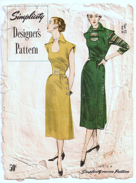 Vintage 1950 Wrap Dress Jumper and Blouse Side Pleat Size 14