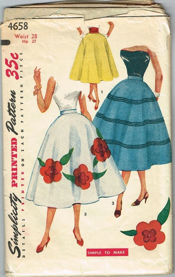 Vintage 1954 Poodle Skirt Pattern Size 28 Waist by FaithfulFabrics