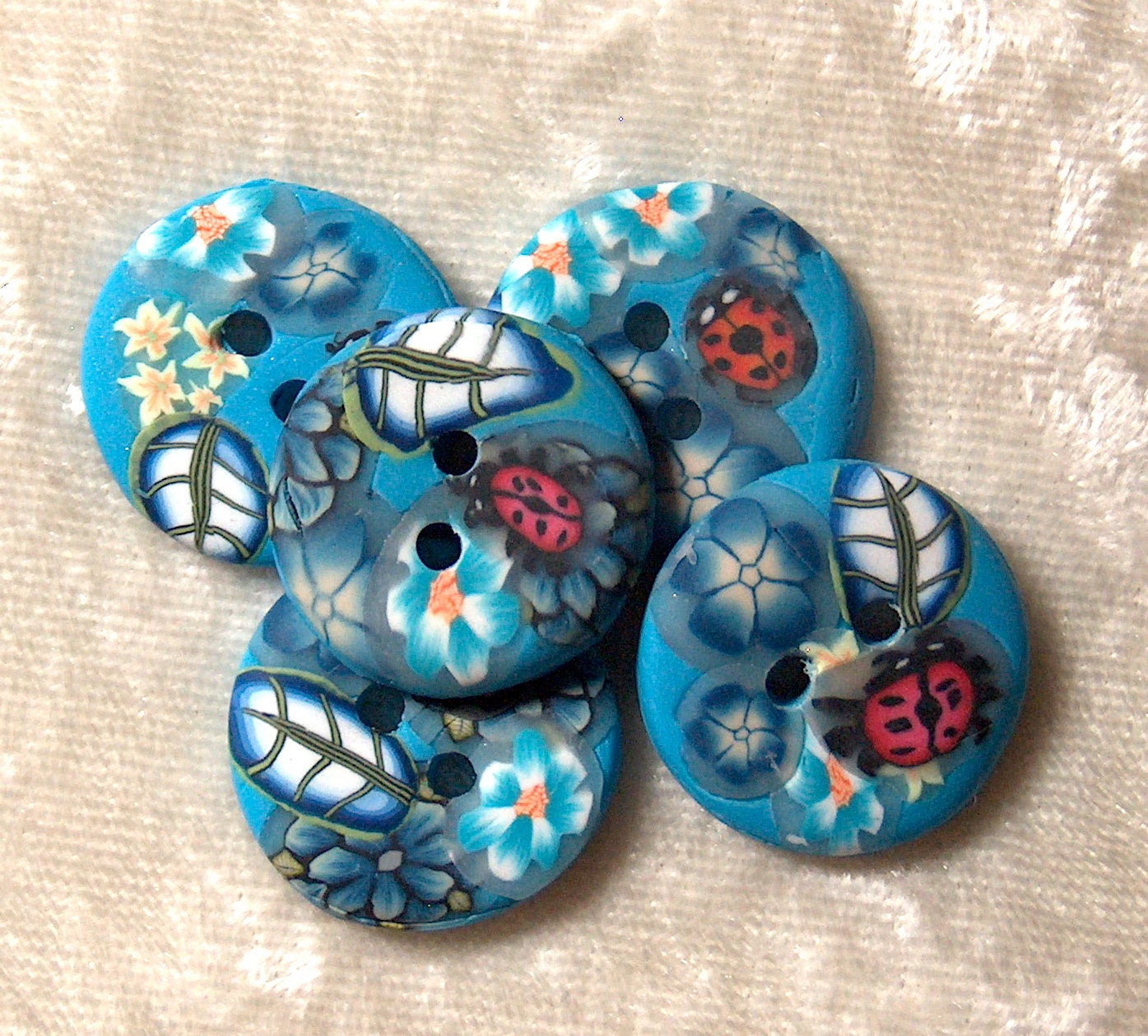 Blue Ladybug Buttons No. 103
