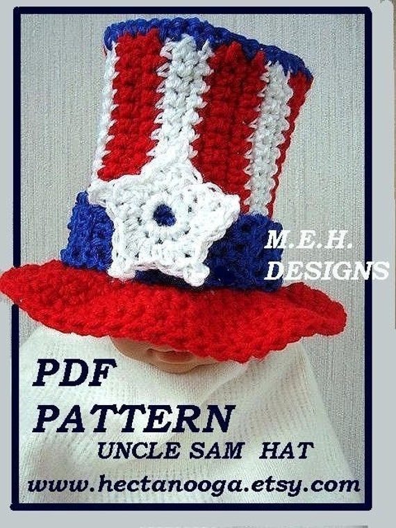 Crochet PATTERN ....UNCLE SAM Hat num 252 newborn to age 5
