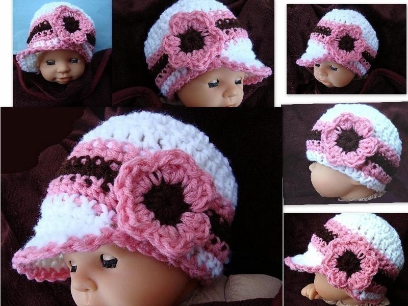 crochet pattern HAT no. 260 Pink and Brown Newsboy Visor Cap