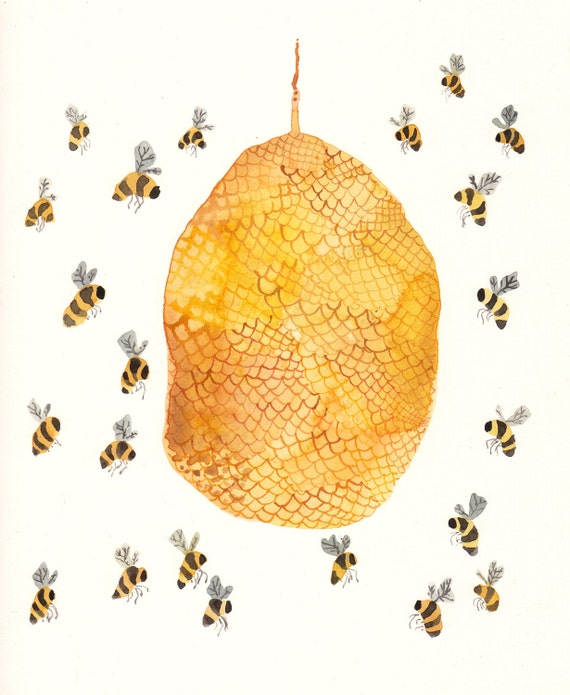 Download Honey Bee Hive Original watercolor painting