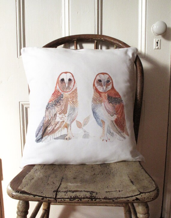 Two Barn Owls Pillow Cover by unitedthread on Etsy