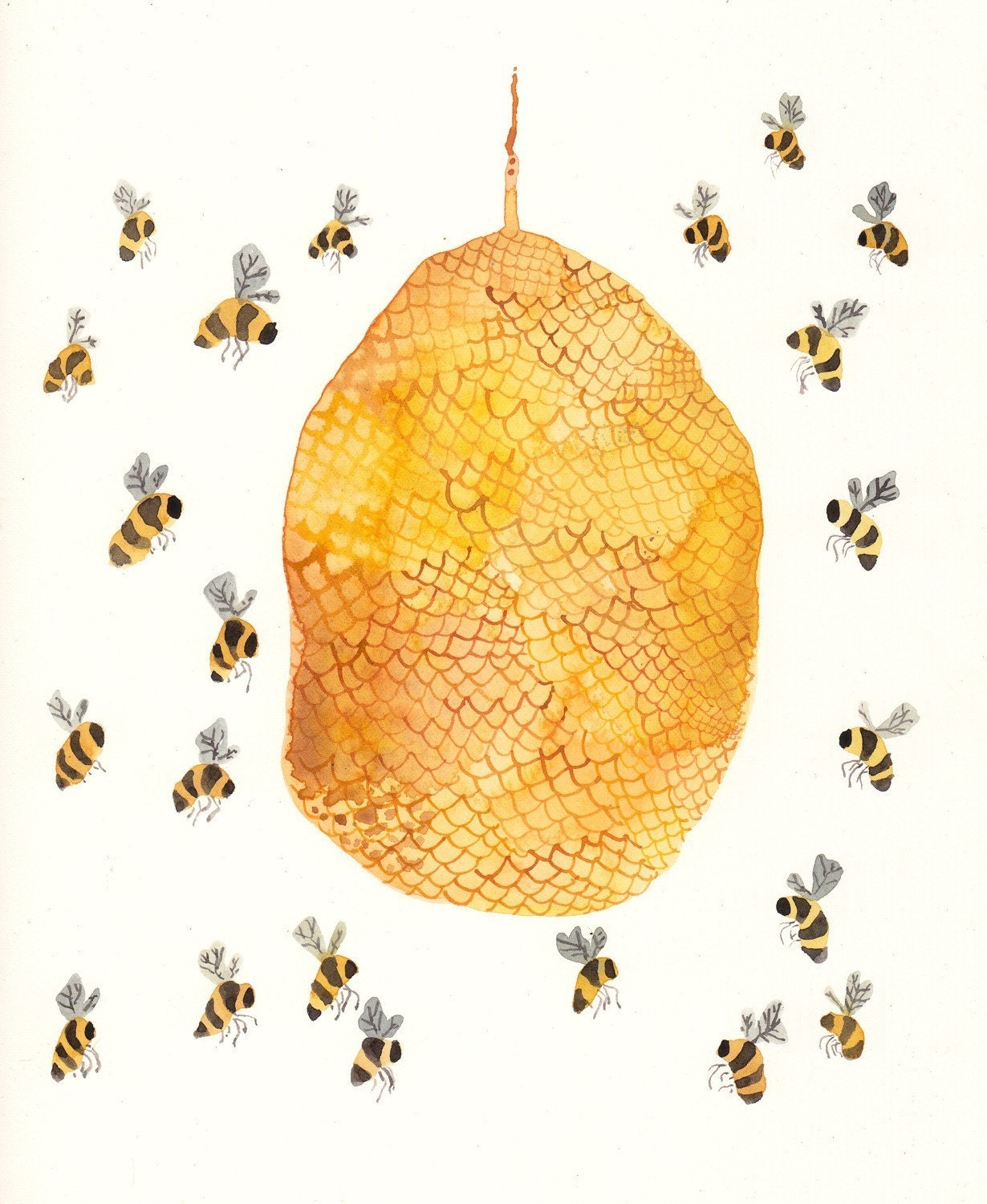 MADE TO ORDER Honey Bee Hive Original watercolor painting
