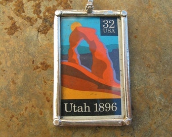 Sterling Silver Utah Postage Stamp Pendant