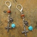 Artisan Handcrafted Beaded Sterling Silver Rose and Cross Charm Earrings
