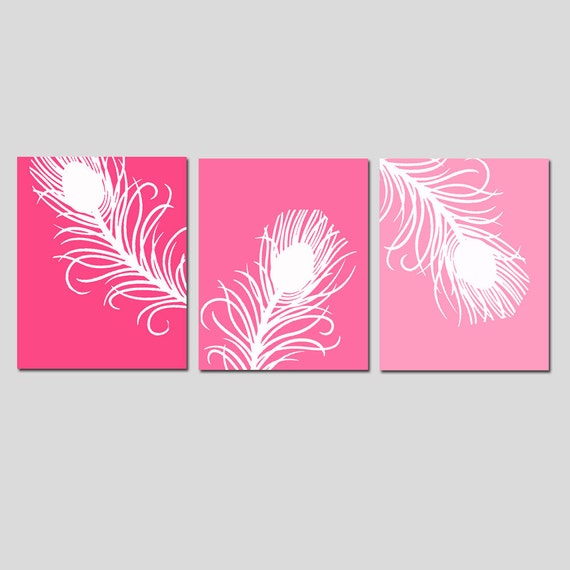 Peacock Feather Trio Modern Wall Art Set of Three 8x10