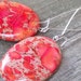 Svette - Large 40mm x 30mm Round Coral Pink Emperor Stone Gemstone Oval Silver Dangle Kidney Wire Earrings