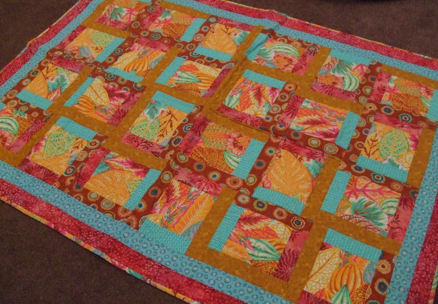 Pink Orange Modern Floral Quilt