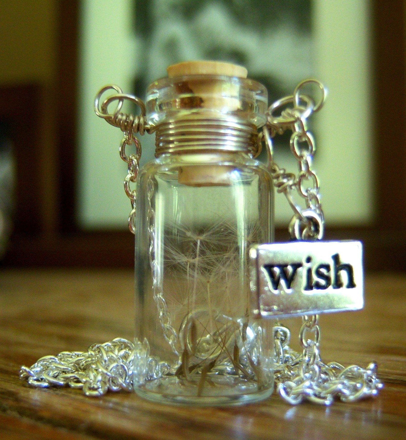 Dandelion Wishes Glass Bottle Necklace Make a Wish Necklace