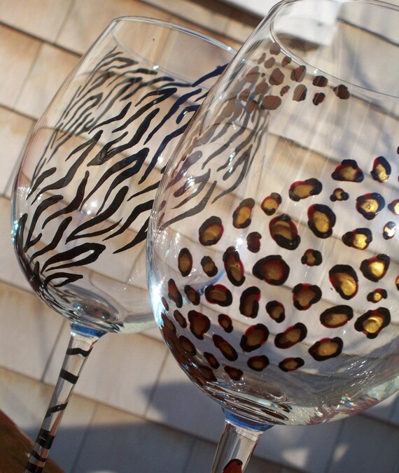 Hand Painted Animal Print Wine Glasses