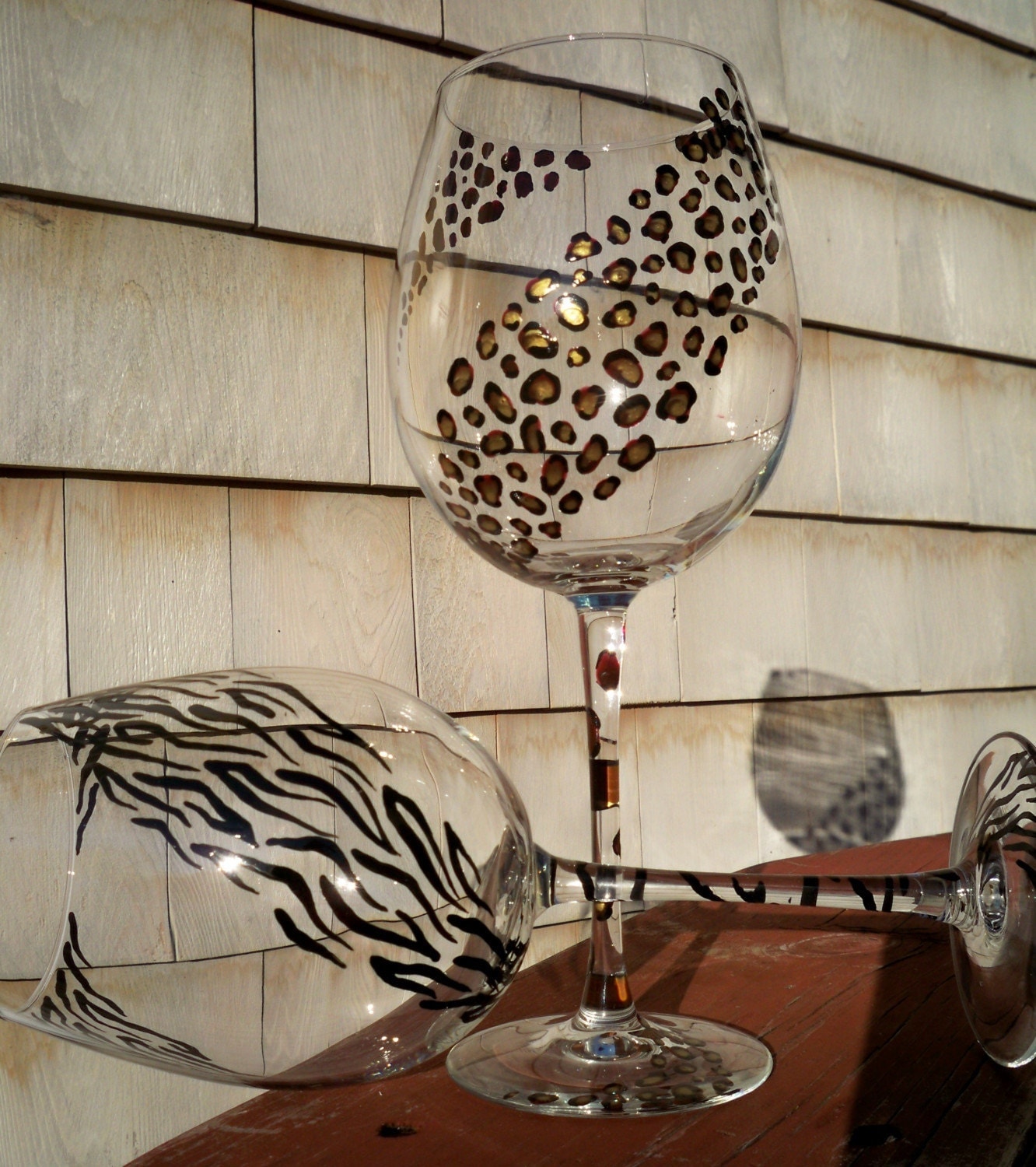 Hand Painted Animal Print Wine Glasses
