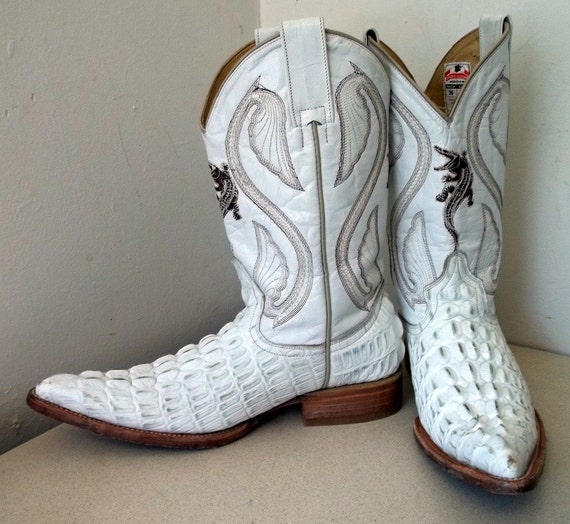 Super Funky Retro white leather Cowboy boots with SUPER