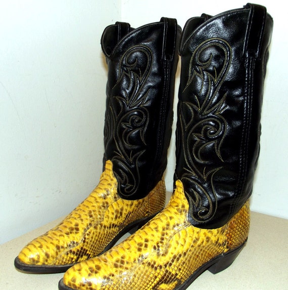 Vintage Acme brand Cowboy Boots black with a yellow tinted